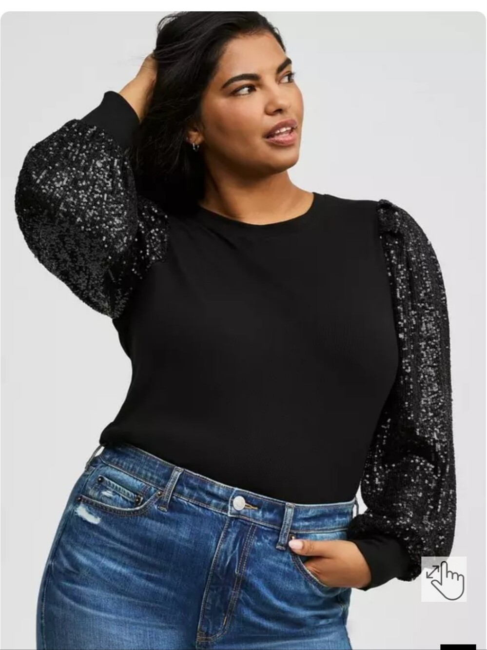 Torrid Rib Crew Neck Sequin Long Sleeve Top